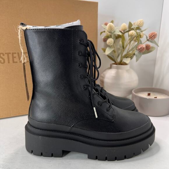 Steve Madden Mansel Platform Lace Up Combat Boots Lug Sole Black Women's 7M - Picture 2 of 12